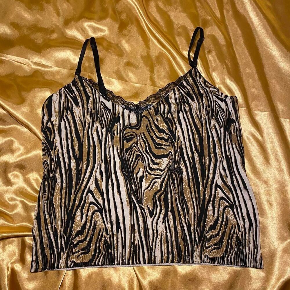 Gabriella Rossi Gold & Black Silk Blend Zebra Print Lace Cami - Picture 2 of 6